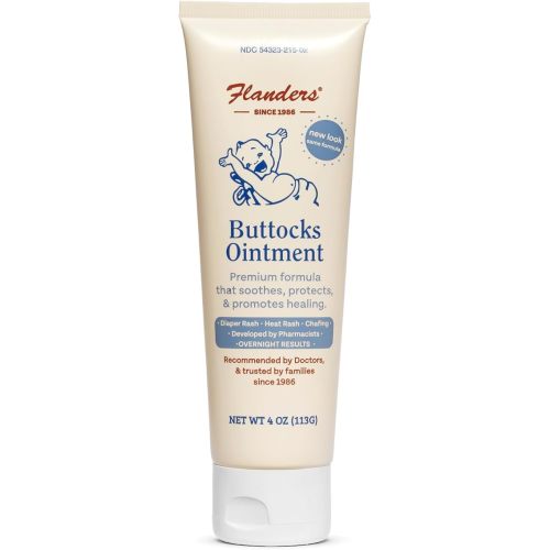 Flanders Buttocks Ointment – Zinc Oxide Diaper Rash Cream, 4oz Tube, Thick Barrier Paste for Baby & Adult Skin, Heat Rash, Chafing & Irritation Relief