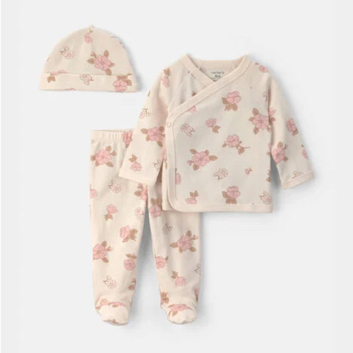 Baby Girl 3-Piece Floral Long-Sleeve Top & Pant Set - Cream | Carter's