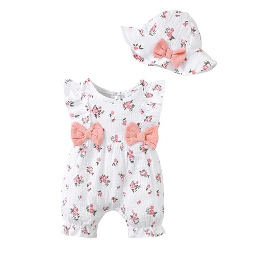 SUNNY PIGGY Newborn Baby Girl Clothes Baby Girl One Piece Romper Fall Winter Long Sleeve with Hat Sets Cute Infant Outfits