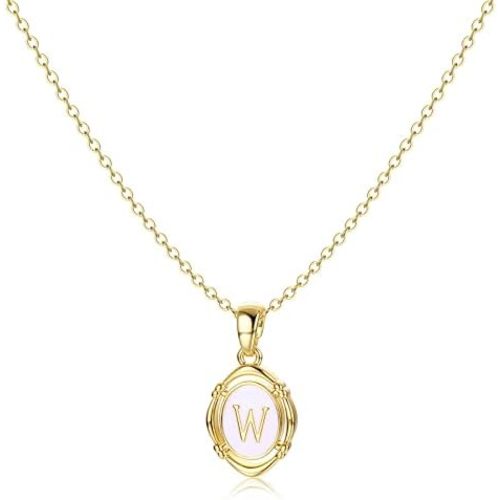 Krfy Initial Necklaces for Women - Dainty 14K Gold Plated Charm Necklaces Oval Letter White Enamel Personalized Name Necklaces for Women Trendy Necklace Jewelry