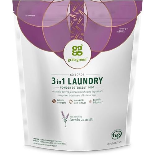 Grab Green 3-in-1 Laundry Detergent Pods, 60 Count, Lavender + Vanilla