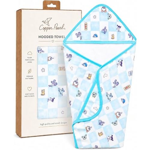 Copper Pearl Hooded Bath Towels Premium Knit/Terry Cloth Baby Towels with Hood, Pockets, and Cool Designs - Great to Gift and Make Bath Time Fun - Baby Bath Towel, Monsters Inc Medley