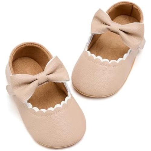 VIFUUR Baby Girls Mary Jane Flats, Bowknot Soft Sole Pre Walker Shoes