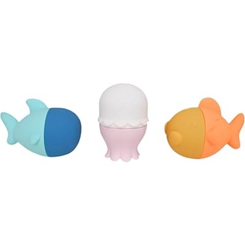 Copper Pearl 3-Piece Squirtie Bath Toy Set: Mix-and-Match Water Squirters, Safe Silicone Floating Bath Toys for Babies and Toddlers, Enhances Fine Motor Skills, Easy Clean, Ages 9m+