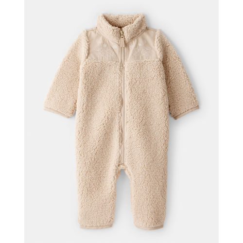 Baby Girl Embroidered Sherpa Long-Sleeve Jumpsuit - Brown - Carter's | Carter's