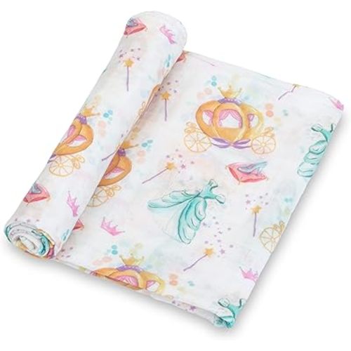 LollyBanks Muslin Swaddle Blanket, 100% Cotton Soft Baby Blankets for Girls, Lightweight and Breathable 47 x 47 Inches Newborn Receiving Blanket, Baby Registry Must Haves (Fairy Tale Princess Print)