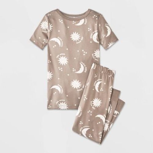 Toddler Short Sleeve Smooth Jersey Sun and Moon Snug Fit Pajama Set with Pants 2pc - Cat & Jack™ Brown 2T