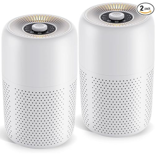 2 Pack YARIKI Air Purifiers for Bedroom Home with Aromatherapy Function,Small Air Purifier with Nightlight Speed Control,24dB Low Noise for Better Sleep,For Pet Room Dorm Kitchen,P60 (White)