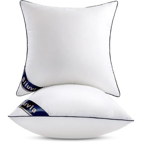 Siluvia 20"x20" Pillow Inserts Set of 2 Decorative Square Square Throw 20 Pillows with 100% Cotton Cover for Sofa, Couch, and Bed - White