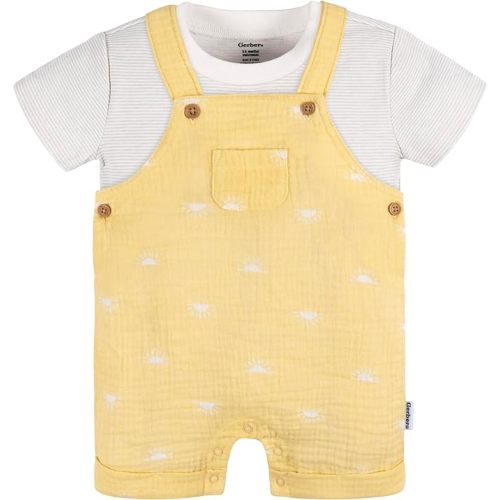 Gerber Unisex Baby Gauze Overall Romper and T-Shirt Set
