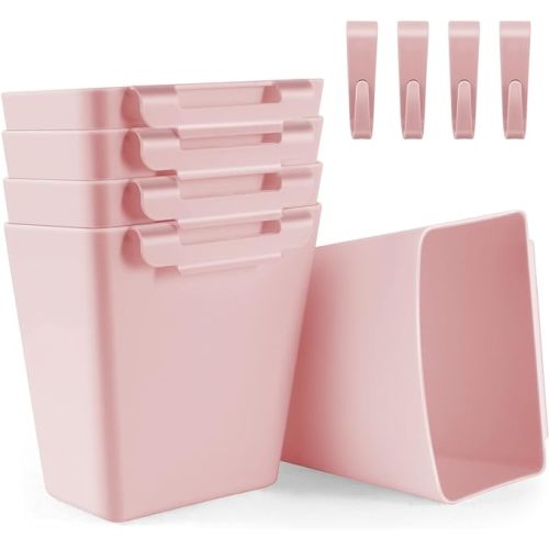 5 Pack Hanging Cup Holders, Multipurpose Rolling Cart Accessories Utility Cart Accessories For Art Craft Supplies, Space Saving Hanging Storage Basket Pencil Holder Makeup Organizers (Pink)
