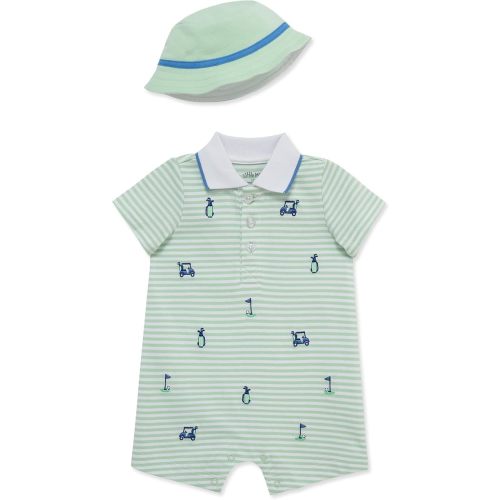 Little Me Clothes for Baby Boys' Soft Cotton Short Sleeve Romper Shirt and Coordinating Hat Set, 3 to 12 Months