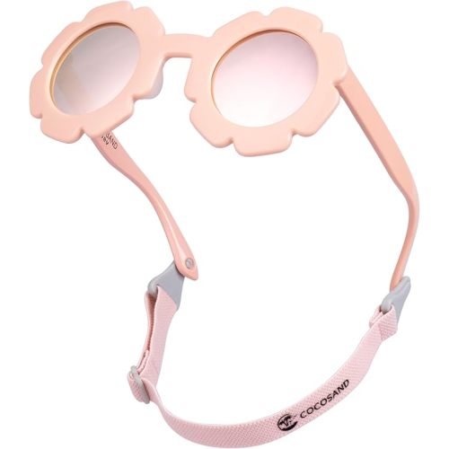 COCOSAND Toddler Sunglasses with Strap Polarized Lens Retro Flexible Flower Frame for Baby Kids Boys Girls Age 3-24 Months