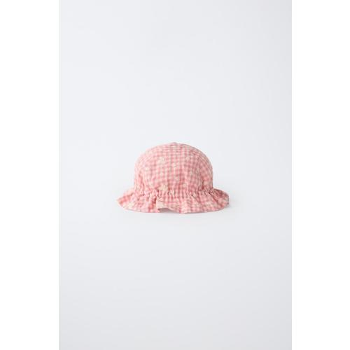 GINGHAM AND EMBROIDERED FLOWER HAT - Pink / White | ZARA United States
