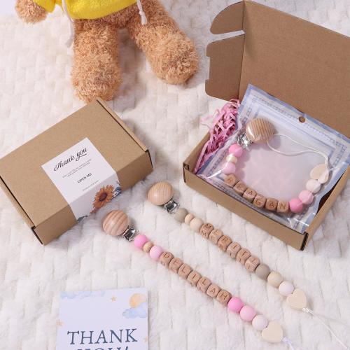 Personalized Pacifier Clip, Neutral Boho Baby Pacifier Holder, Baby Shower Gift, Wooden Silicone Binky, Custom Dummy Clip for Newborn