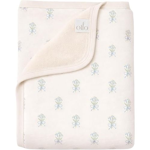 Oilo Flower Bouquet Baby Blanket, Lilly Flower Blanket with Ultra?Soft Plush Backing & Organic Cotton Jersey Print, Double?Layered 30x40 Blanket for Newborns & Toddlers