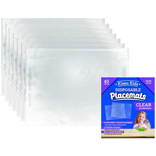 Clear Disposable Placemats for Baby, Toddler, Kids, Adults - Sticky Transparent Table Mat - Adhesive Table Topper Solutions for Schools, Airplane Tray Cover Disposable, Restaurant (40 Pack) - 40 Count (Pack of 1)