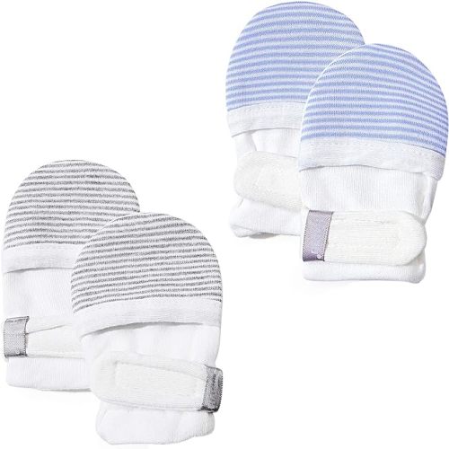 HAPIU Baby No Scratch Mittens Stay On, 100% Cotton Breathable, Adjustable Infant Gloves for Boys Girls, Newborn - 12 M