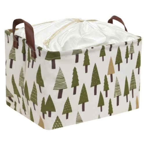 Sanjiaofen Rectangular Canvas Storage Bins,Waterproof Storage Basket with Lid,Collapsible Toy Organizer Bin with Handles for Clothes Storage, Kid's Toy Box,Book Bag (Green trees)