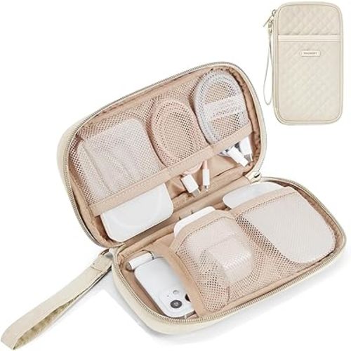 BAGSMART Cord Organizer Travel Cable Organizer Bag Tech Electronic Organizer Travel Case, Travel Essentials for Charger, Cable, Phone, Flash drive, Single Layer - Beige