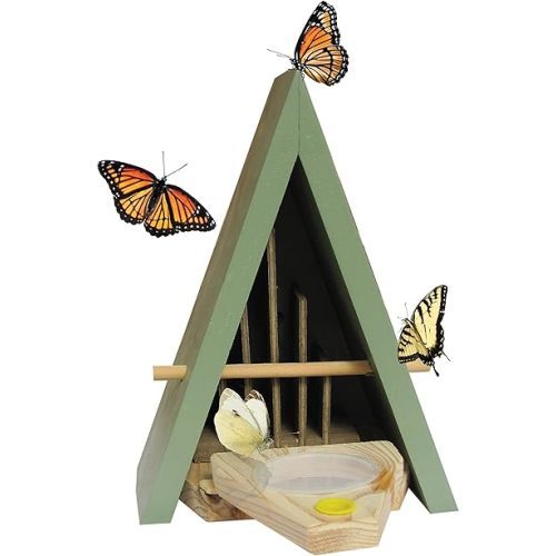 Butterfly House and Feeder - Natural Habitat to Attract Butterflies to Your Garden (Blue)