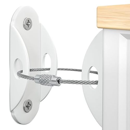 Furniture Anchors (10 Pack) for Baby Proofing, Furniture Straps Anti Tip Furniture Anchor Securing 400 lbs/Keep Baby Pet Safety from Falling Furniture, Metal White Earthquake Straps