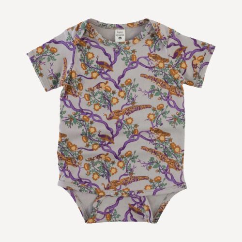 short sleeve lap neck bodysuit | chinoiserie peacock | organic cotton jersey