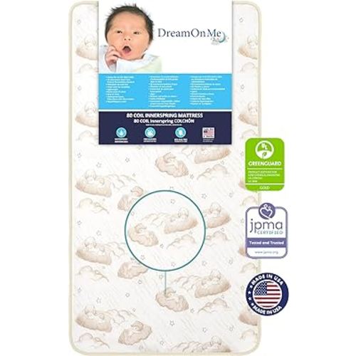 Twilight 5” 2-in-1 Breathable Spring Coil Crib and Toddler Bed Mattress Firm, Plush with Reversible Design I Greenguard Gold and JPMA Certified, White