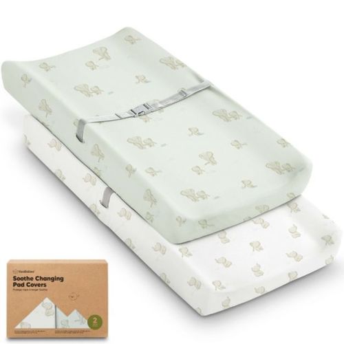 KeaBabies 2pk Soothe Changing Pad Covers for Girl, Boy, Organic Soft Cotton Contoured Diaper Changing Table Pad Covers