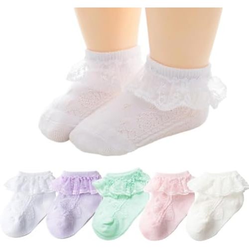 Looching Baby Girl Lace Socks Cute Eyelet Frilly Ruffle Cotton Ankle Summer Dress Socks for Infant/Newborn/0-5T