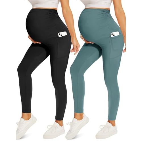 Fotociti 2/3/4 Pack Maternity Leggings With Pockets Over The Belly,Womens Pregnancy Workout Yoga Active Soft Tights Pants