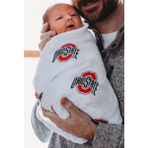 Ohio State Swaddle Blanket | Official Buckeyes Muslin Baby Swaddle 47x47 – Three Little Anchors