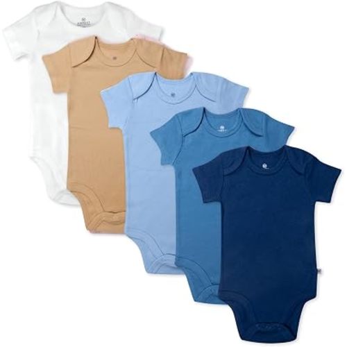 HonestBaby baby-girls 5-pack Short Sleeve Bodysuits One-piece 100% Organic Cotton for Infant Baby Girls