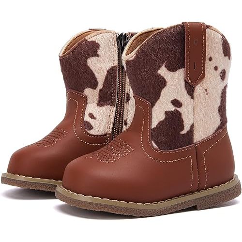 BMCiTYBM Baby Cowboy Cowgirl Boots Infant Western Boots Toddler Boys Girls Round Toe Riding Mid Calf Boots All Seasons for 6 9 12 18 24 Months