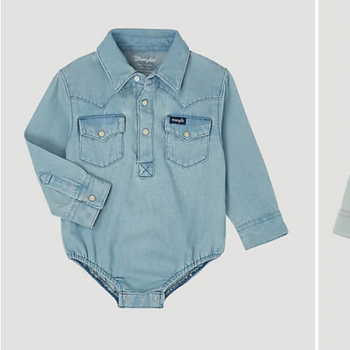 Baby Boy Long Sleeve Denim Bodysuit with Western Snap Placket | COLLECTIONS | Wrangler®