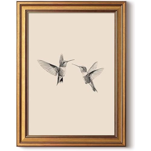 InSimSea Gold Framed Canvas Prints Wall Art, Vintage Birds Decor, Two Hummingbirds Sketch Paintings Farmhouse Wall Decor Aesthetic, Minimalist Pictures for Bedroom Living Room Shelf, 12x16inch