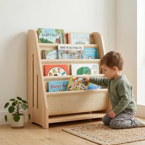 Wood Toddler Bookshelf Montessori Kids Baby Book Shelf Dutch Design 5Tier,NaturalMapleWood Pattern