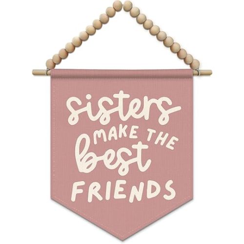 SJDFCSA Pink Girl Nursery Wall Art Decor, Girls Room Decor, Sisters Make the Best Friends Boho Nursery Wall Hanging Display Pennant Flag for Kids Baby Little Twins Girls Toddler Room Bedroom Playroom