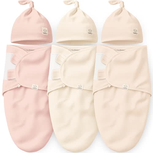 3pk Organic Swaddles for Newborns Girls, Boys & Hats (Angelic, 0-3M) | Soft Cotton Baby Sleep Sacks 0-3 Months, Breathable Baby Hats and Swaddles 0-3 Months, Newborn Essentials Must Haves