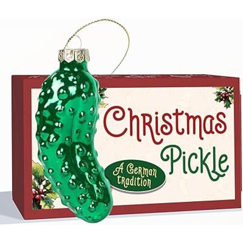 German Christmas Pickle Ornament Tradition - Pickle Ornaments for Christmas Tree, Pickles Decoration Gifts - Green Blown Glass Xmas Ornaments for Home Decor