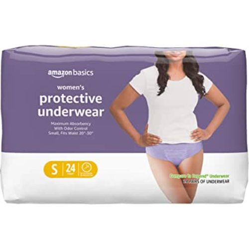 Amazon Basics Incontinence & Postpartum Underwear for Women, Maximum Absorbency, Small, 24 Count, Lavender (Previously Solimo)