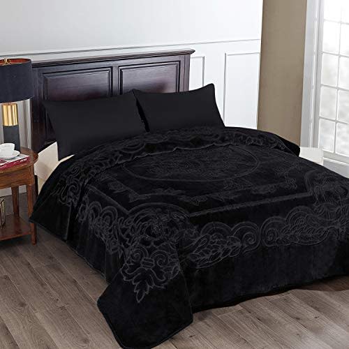JML Raschel Fleece Blanket King Heavy, 9 Lbs, 85" x 95", Black | Korean-style, Single Ply, Lint-free, No Fading, Cozy Plush Soft Thick Warm Bed Blanket for Winter