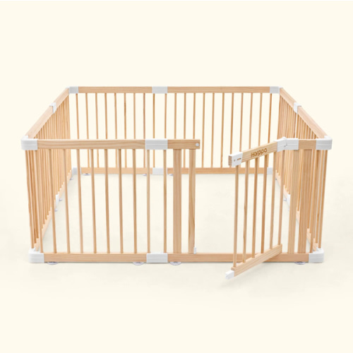 HARPPA Wooden Baby Gate Playpen | Non-Toxic Foldable DIY Adjustable Play Yard for Infants & Toddlers – Natural Finish Baby Fence for Small & Large Spaces
