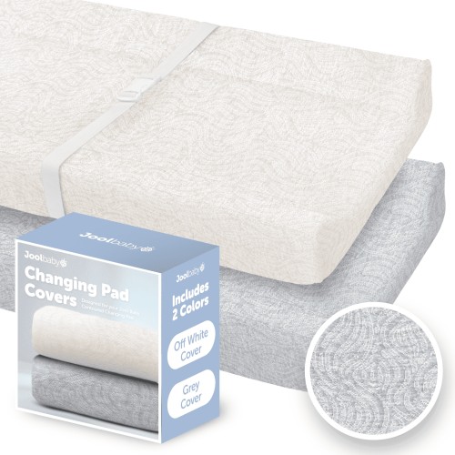 Jool Baby Changing Pad Cover, 2 Pack, Off-White & Gray Wave