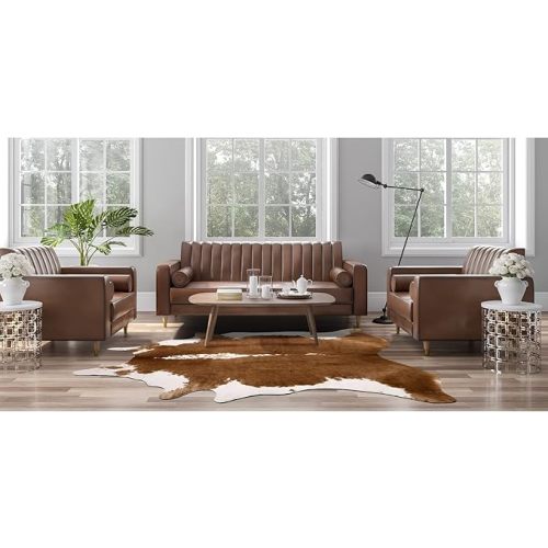AROGAN Premium Faux Cowhide Rug 4.6 x 5.2 Feet, Sturdy and Large Size Cow Print Rugs, Suitable for Bedroom Living Room Western Decor, Faux Fur Animal Cow Hide Carpet, Brown