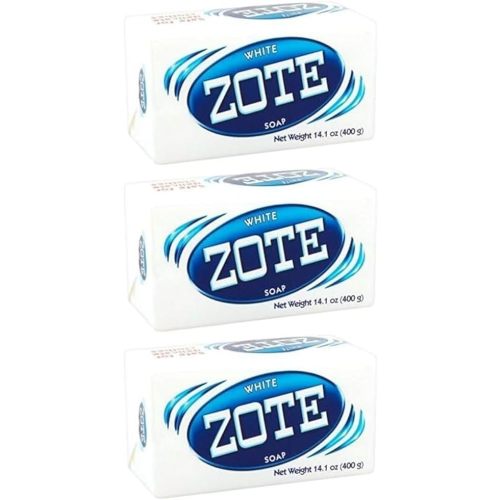 (PACK OF 3 BARS) Zote WHITE Laundry Bar Soap, with Even MORE Whitening Power & Satin Remover. Light Fresh Scent! Safe for delicate clothes! (3 Bars, 14.1oz Each Bar)