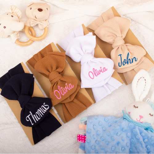 Custom Baby Name Bow,Personalized Name Baby Bows,baby bow headband,Custom Baby Girl Headwrap,Embroidered Name Headband,Newborn Headband Bow