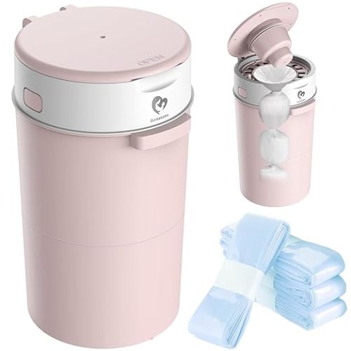 Bellababy Diaper Pail, Upgrade Baby Diaper Bin with Double Odor Locking, Includes 4 Refills (270 inches/pcs), Compact Design for Nursery, Pink
