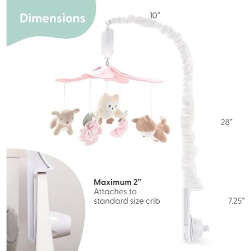 The Peanutshell Crib Mobile for Girls - Pink and White Musical Baby Crib Mobile with 12 Lullabies, Forest Baby Little Forest Nursery Decor