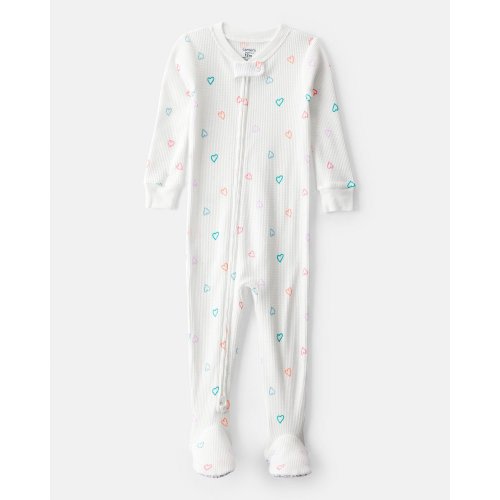 Baby Girl Heart Cotton Snug Fit 2-Way Zip Footie 1-Piece Pajamas - White | Carter's